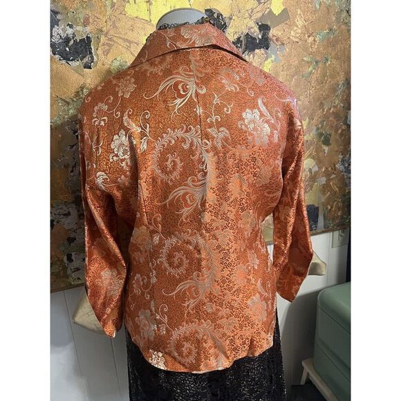 Vintage Gigi Clark Modern Couture 5/L Jacket Orange Gold Tie Front Jacquard - Picture 6 of 9
